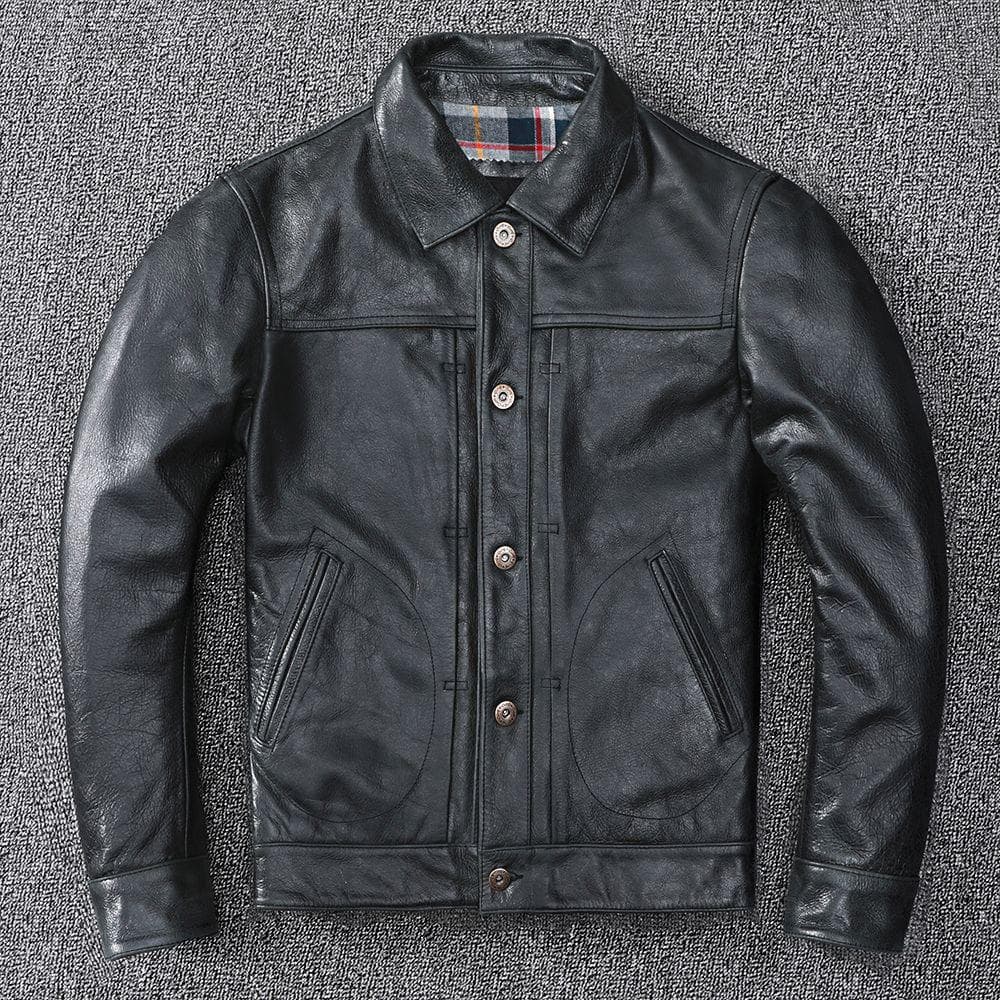 Retro Distressed First-layer Calf Leather Business Casual Genuine Leather Jacket for Men with Lapel Middle-aged Leather Jacket L