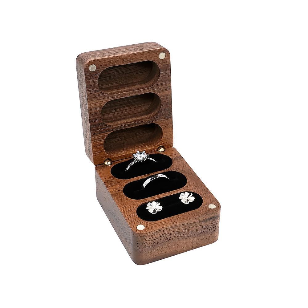 Black walnut wedding ring Jewelry box High-end small exquisite storage box Necklace stud box Exchange gift three slots black