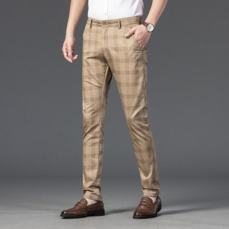 High-quality Business Men's Plaid Pants Straight Leg Slim Pants Casual Pants Long Pants 32 khaki