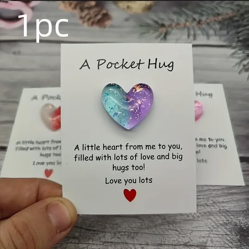 cute little heart pocket hug, decorated pocket hug with encouragement card, special birthday, wedding, party, Valentine's