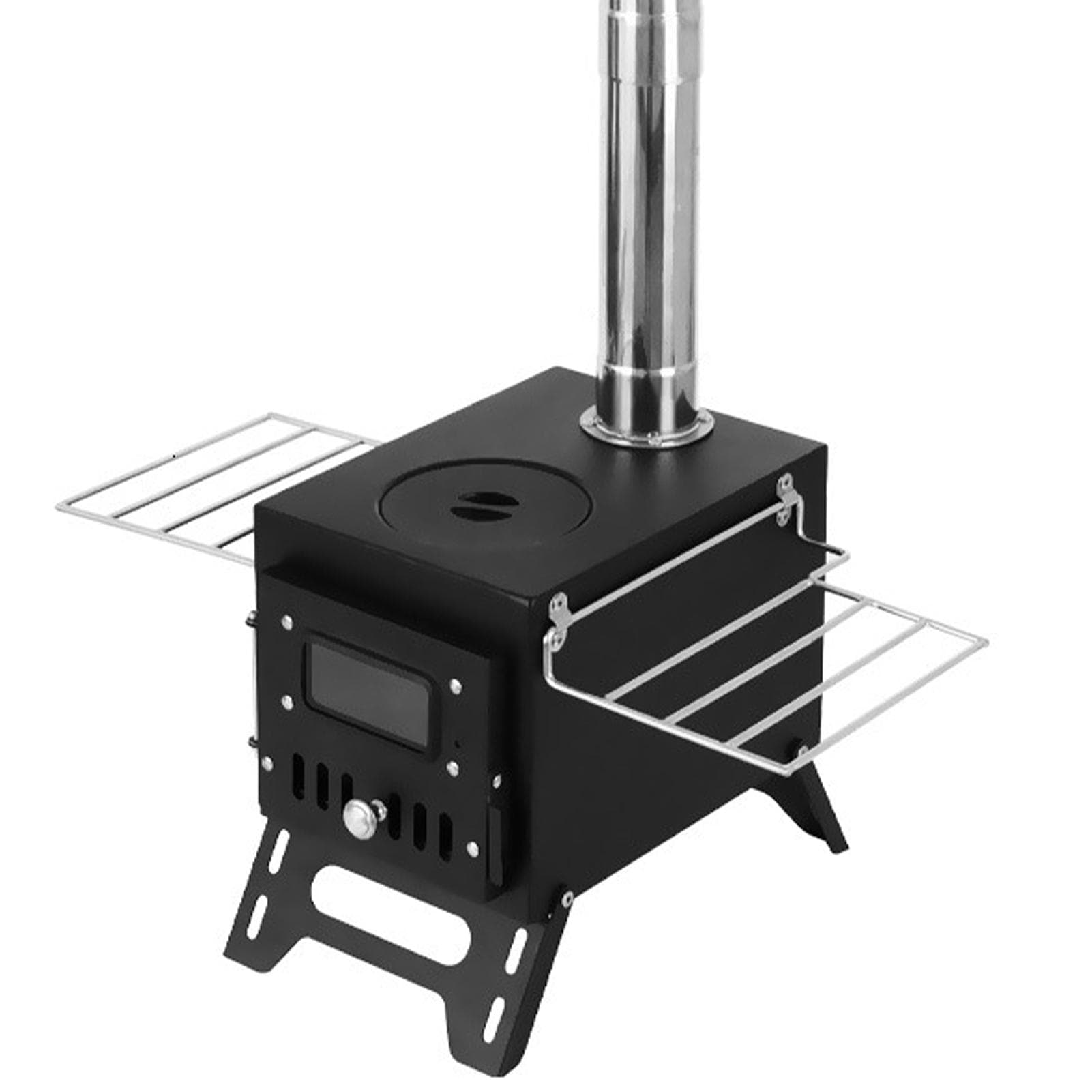 Outdoor Camping Wood-burning Stove Firewood Burner Stainless Steel Foldable Heater with Tent Fire front window black