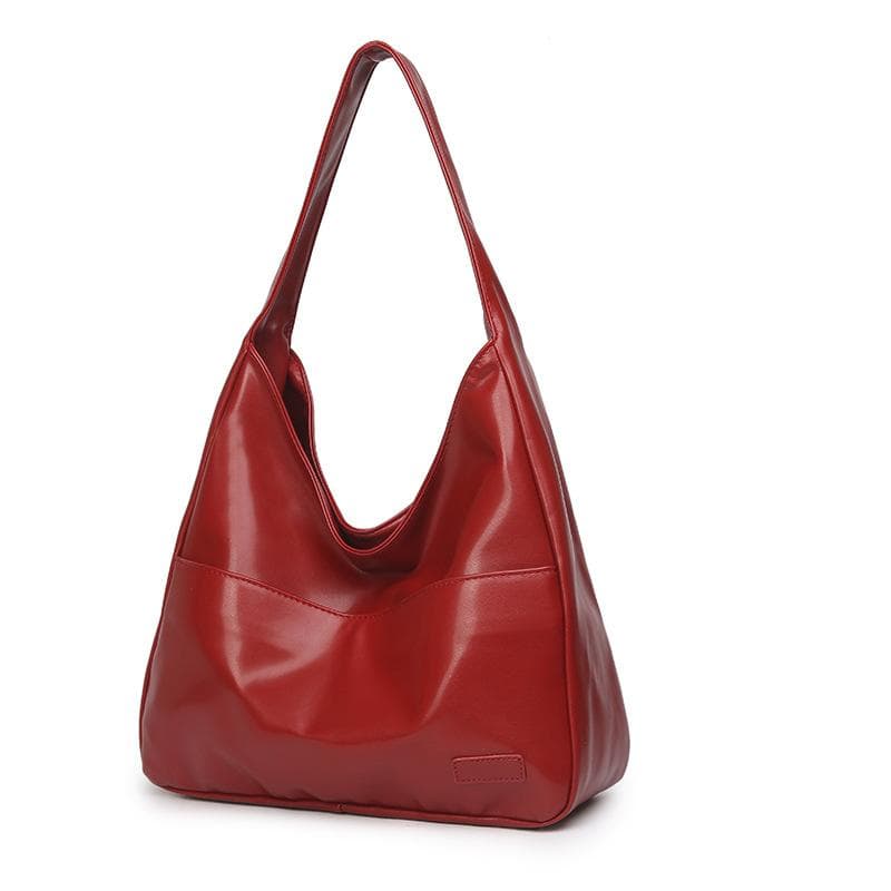 Soft Leather PU Tote Bag, Large-capacity Bag for Women, Suitable for Commuting To Work, Flat Women's Bag, Simple Single-shoulder Bag red