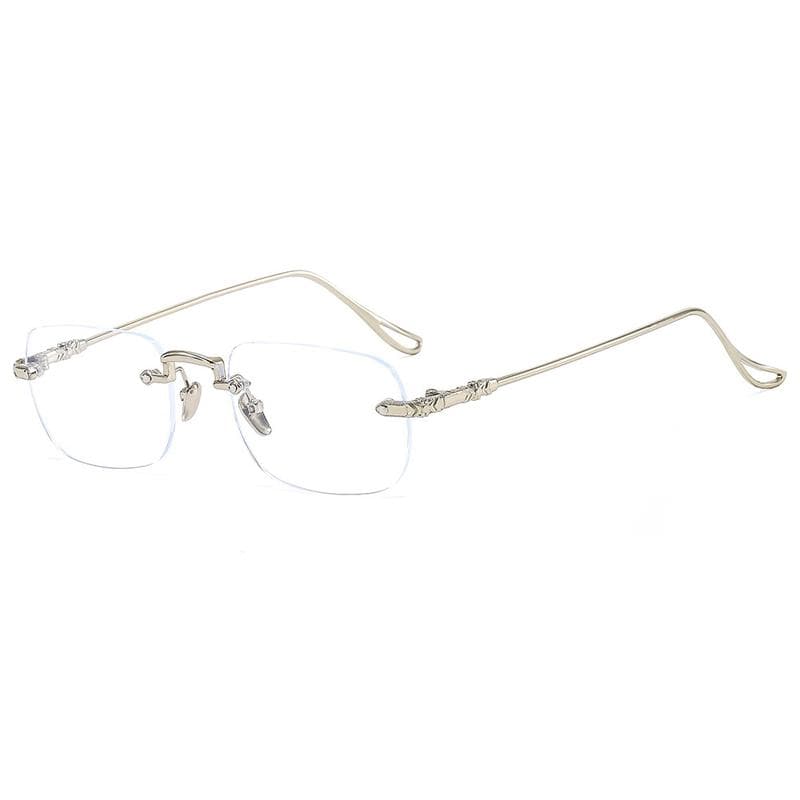 Photochromic Anti Blue Light Glasses Frameless Men Sunglasses Flat Lens Stylish Eyewear