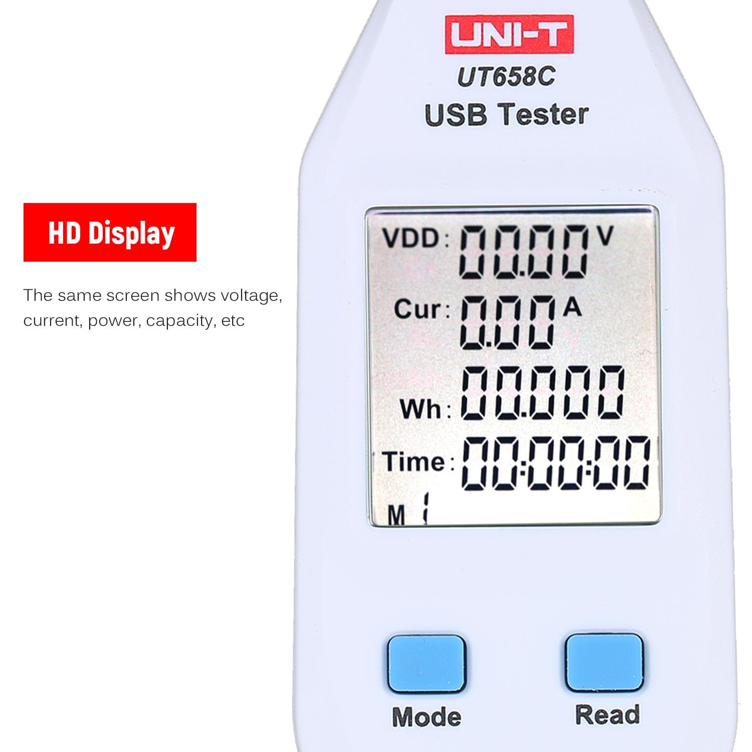USB Power Meter LCD USB Tester Detector Voltmeter Ammeter Digital Power Capacity Tester (UT658C) Type C
