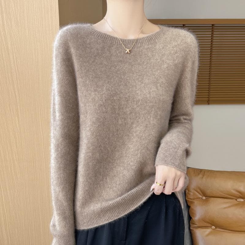 Women's 100% Pure Wool Loose Knitted Pullover Sweater for Autumn/Winter crew neck, XL camel