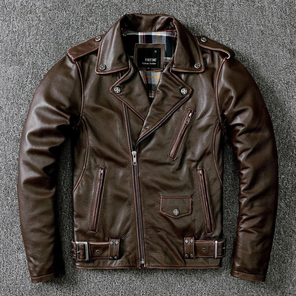 First-layer Cowhide Hand-rubbed Old Leather Jacket Men's Short Jacket Motorcycle Jacket XXXXL dark brown
