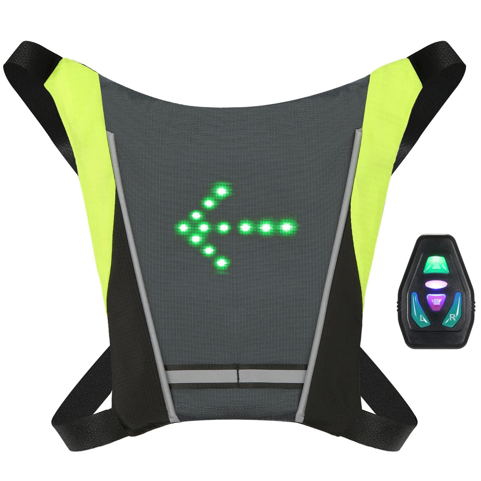 LED Turn Signal Bike Pack USB Rechargeable Reflective Vest Backpack with Direction Indicator Safety grey