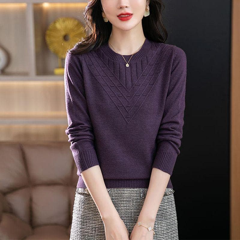 Long Sleeved Sweater Round Neck Knit Base Shirt Fashionable and Versatile Top XL