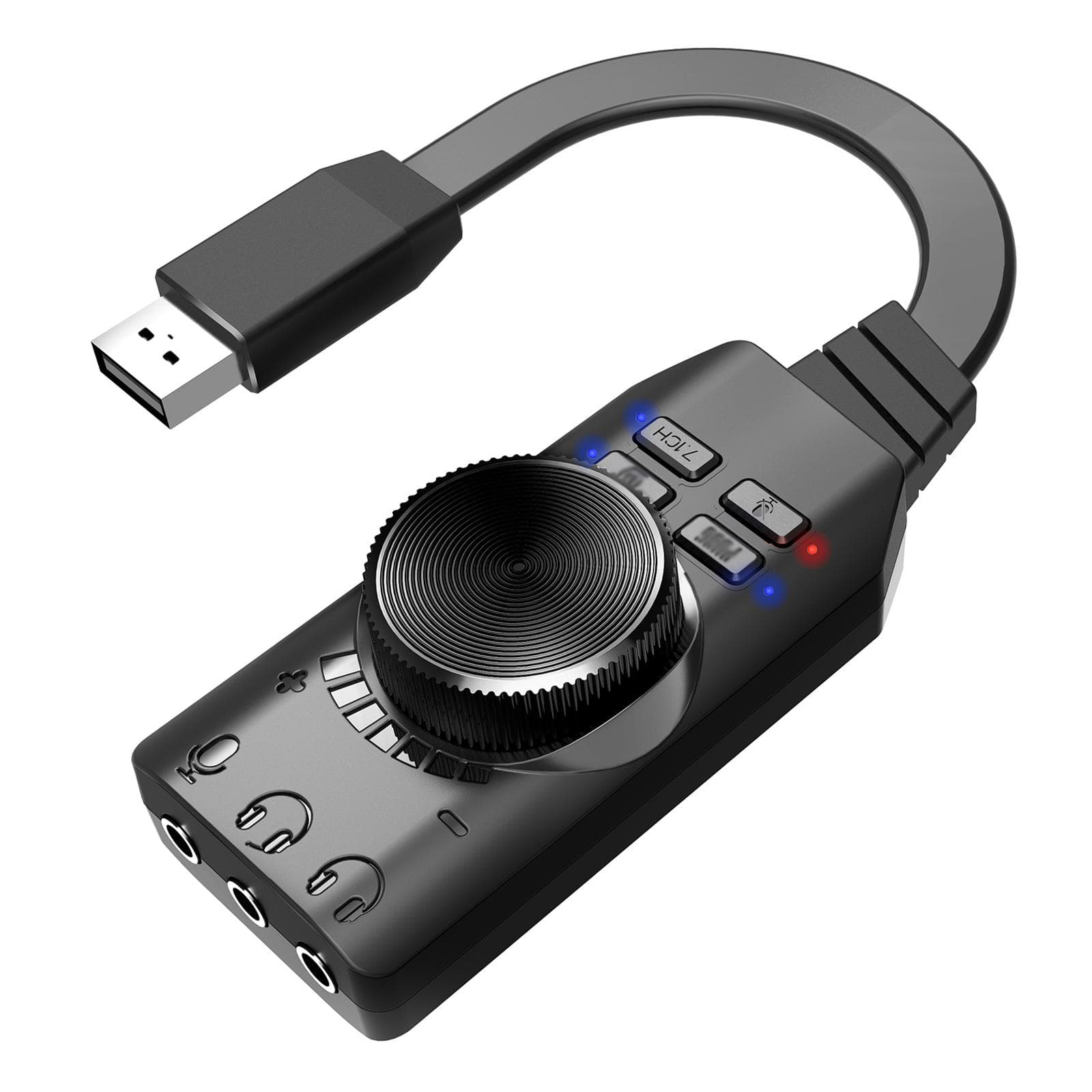 GS3 USB 2.0 External Sound Card Virtual 7.1 Channel Sound Card Adapter Plug and Play with Headphone Upgrade Version black