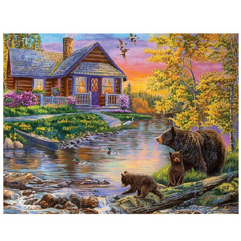 Diamond Embroidery Bear Animals Water Landscape Autumn Pattern Diy Diamond Painting 20X30CM