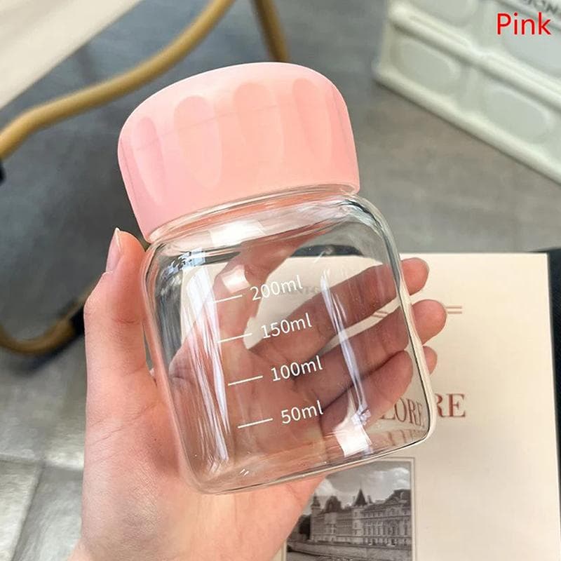 300Ml High Borosilicate Glass Water Cup Transparent With Scale Mini Fat Cup Portable Juice Mug Drink Container Travel Home Gift pink