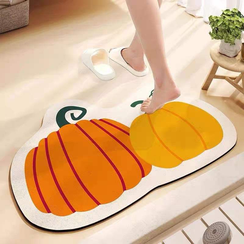 Cartoon Pumpkin Halloween Floor Mat Household Diatom Mud Absorbent Carpet Bathroom Non-Slip Floor Mat Porch Mat 40x60cm 16x24inch