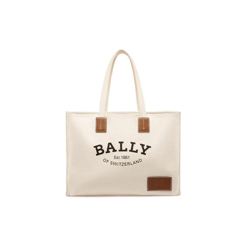 Bally French Commuter Logo Print Detail Fabric And Leather Tote Bag Women Tote Bags Off-White 6301346 Basic Set (Bag+Dust Bag)