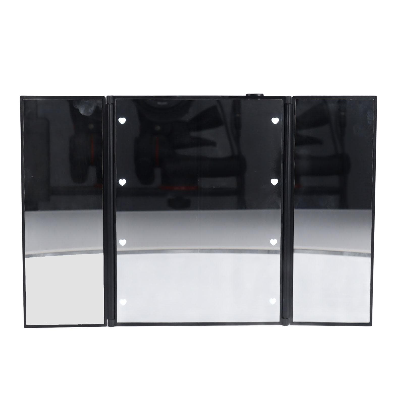 3 Folds Lighted Vanity Makeup Mirror LED Light Table Mirror Portable Travel Cosmetic Mirror black