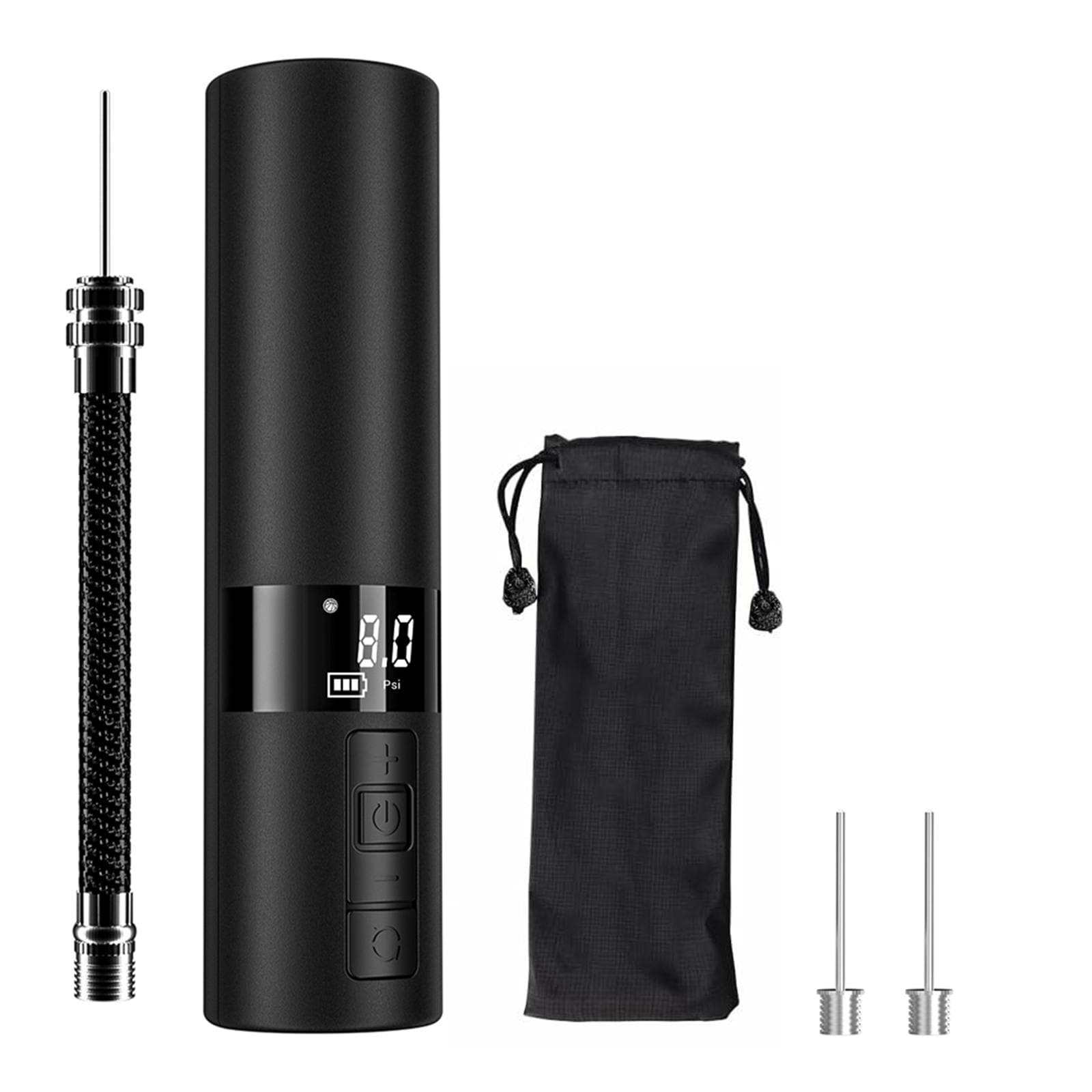 Electric Air Ball Pump, Portable Battery Powered Ball Pump with LCD Display Needles 12 PSI Mini Air black