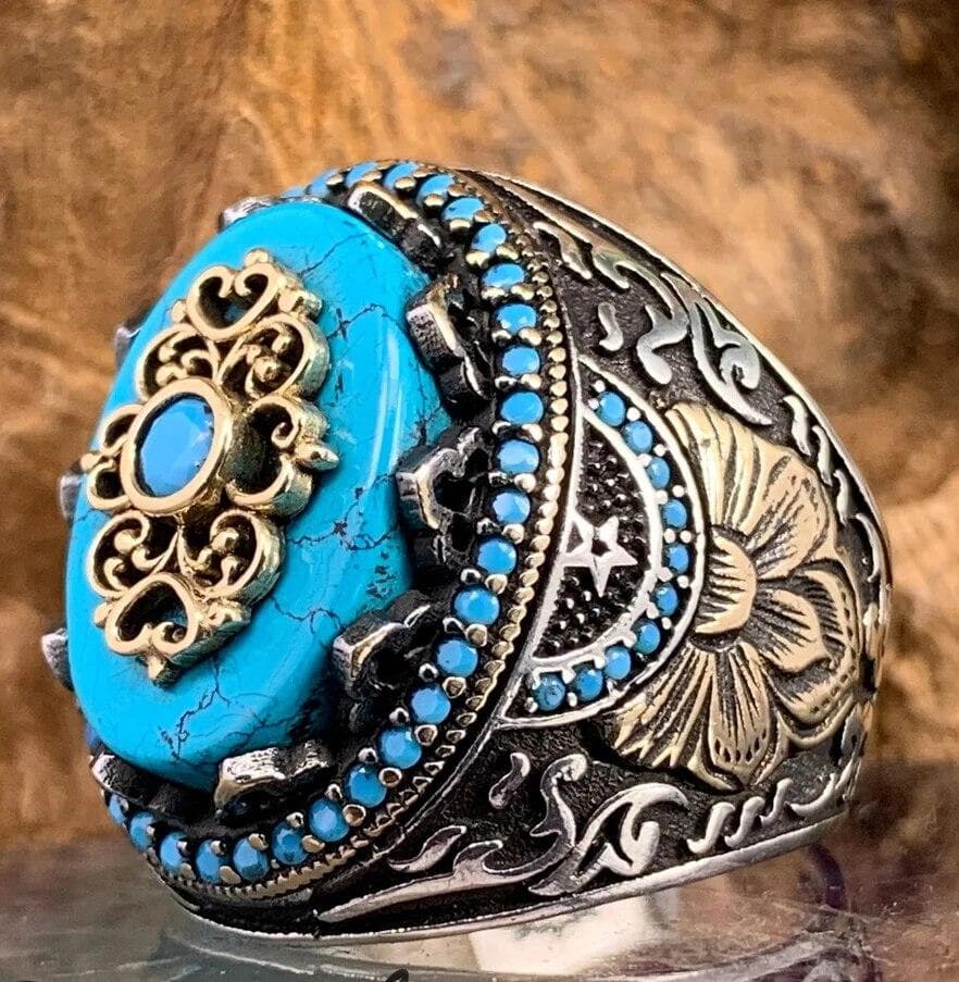 Retro Handmade Turkish Signet Rings For Men Ancient Silver Color Carved Scorpion Animal Rings Yellow Zircon Inlay Muslim Rings 9