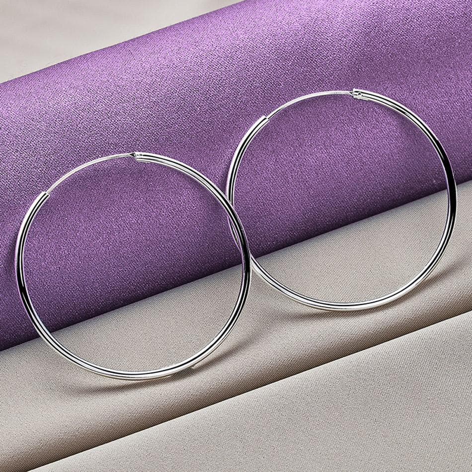 CHSHINE Women 100% 925 Sterling Silver Hoop Earring Round Circle Loop Packing Simple Hoop Earrings 60mm
