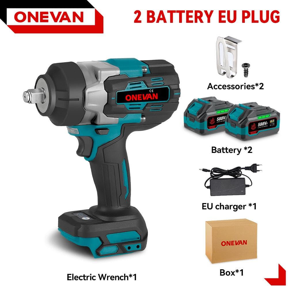 ONEVAN 2800N.M 2800W Brushless Electric Impact Wrench 1/2 Inch Cordless Impact Wrench Screwdriver Tool For Makita 18V Battery 2 Battery Set A