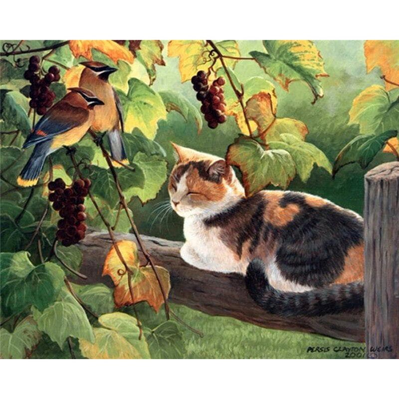 Diamond Painting Cats and Birds Full Diamond Mosaic Diamond Embroidery Cross Stitch Decor 20X30CM