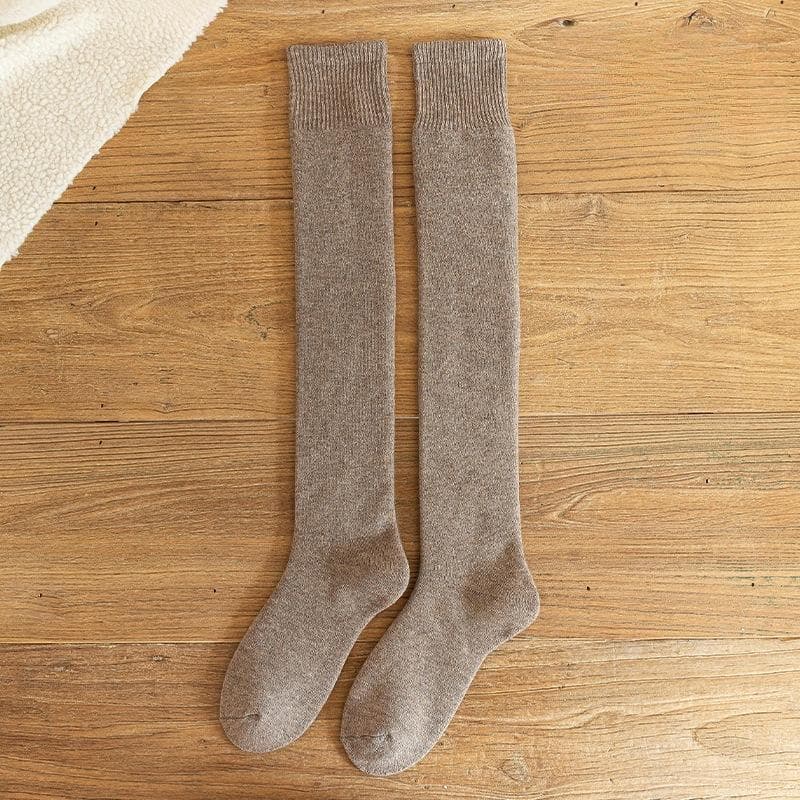 Women Winter Warm Long Socks Thicken Soft Thermal Knee-High Stockings Solid Fluffy Female Over Knee Sock Girl khaki