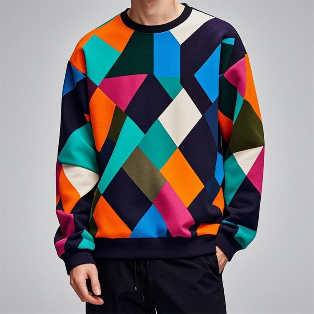 Autumn Pullover Sweatshirt For Men Geometry Graphic Print Long Sleeve Tops Oversized O-Neck Golf Pullover Casual Male Sweatshirt L