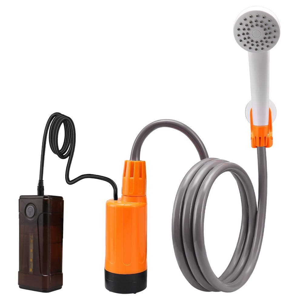 Outdoor Camping Shower Portable Electric Shower Pump IPX7 Waterproof with 2-Level Water Flow LED orange