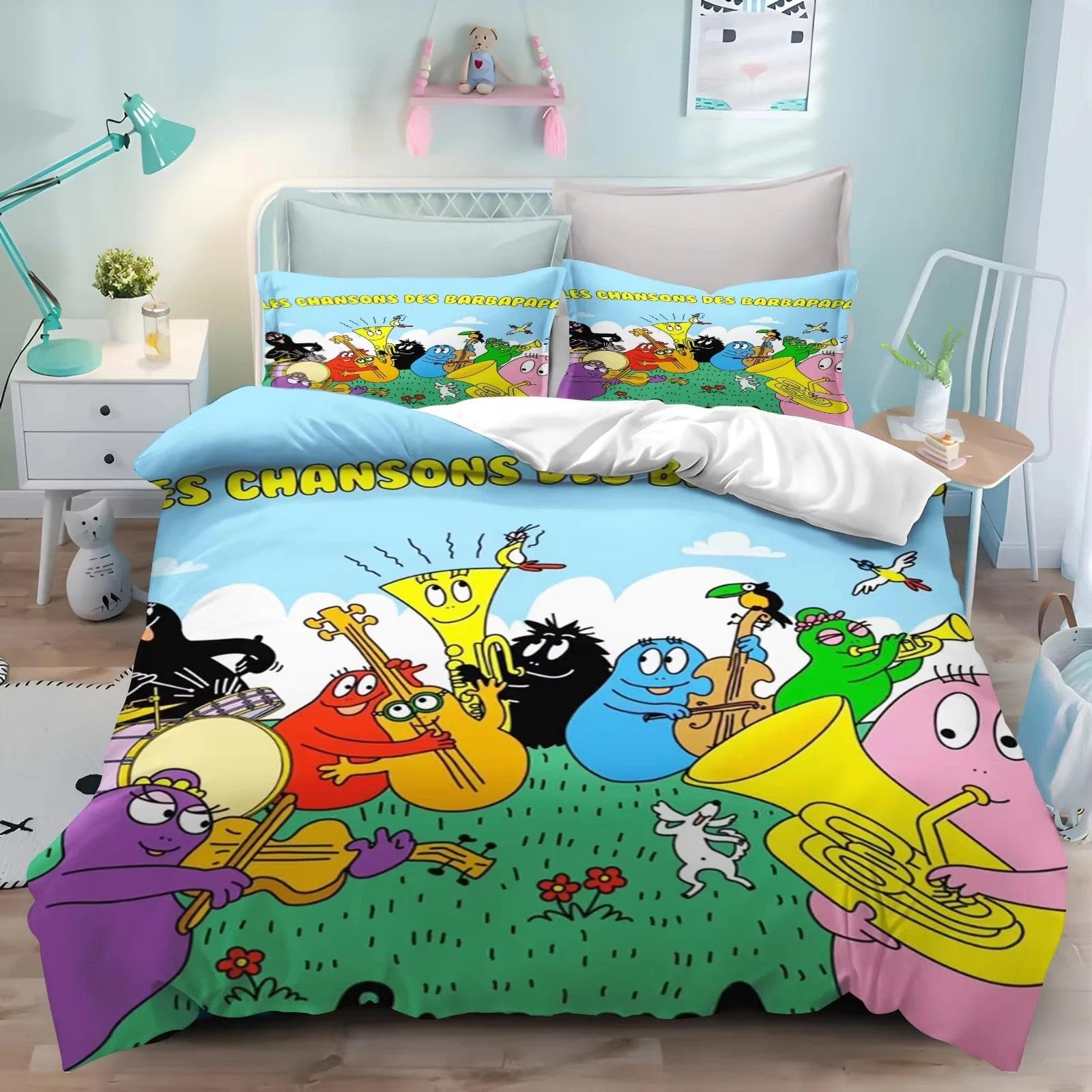New 3D Print Cartoon L-Les & B-Barbapapa Bedding Set Double Twin King Duvet Cover Comforter Pillowcase Boys Girls Adults Bedroom AU Single 140x210cm
