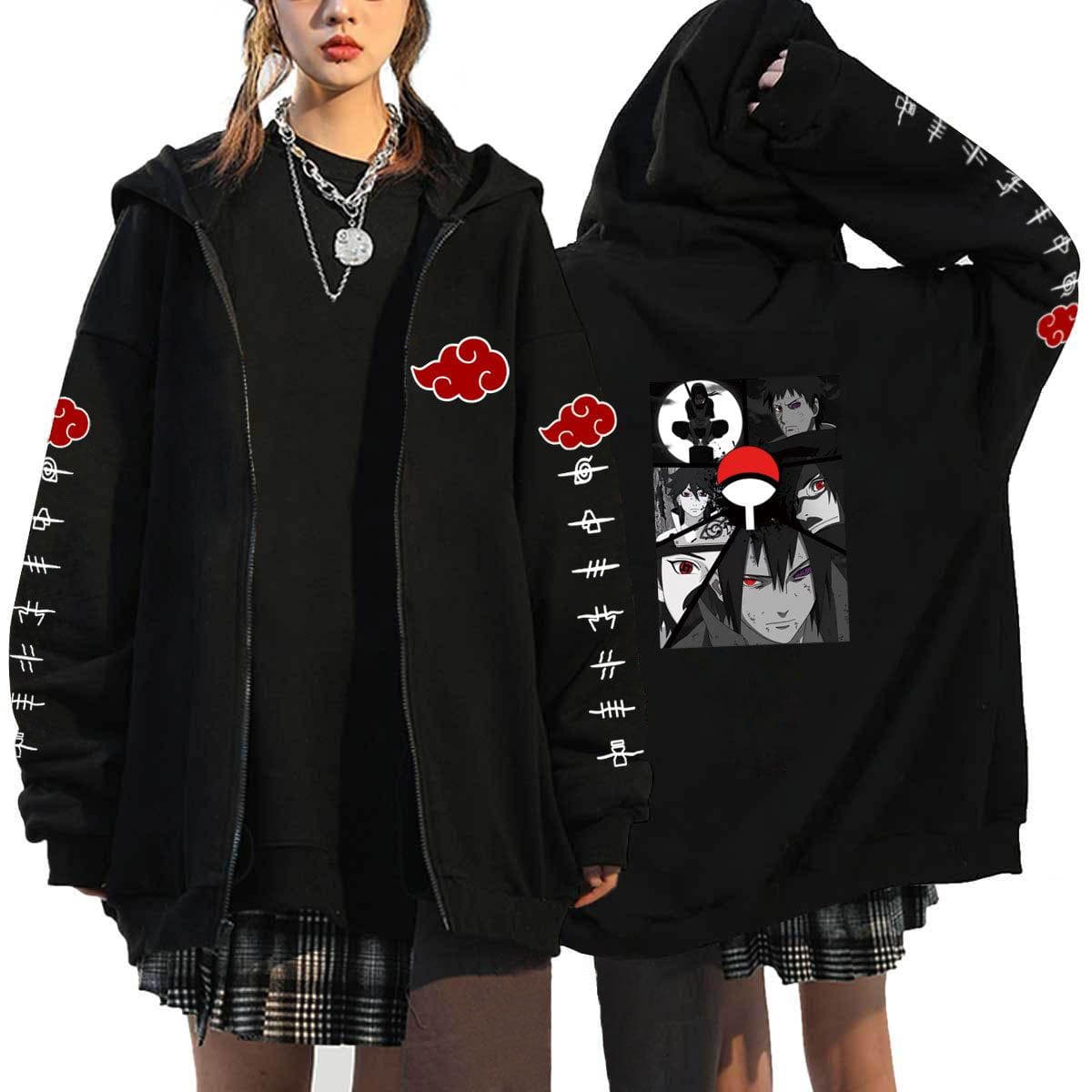 Japanese Anime Naruto Hoodies Men Kawaii Harajuku Manga Graphic Zipper Coats Uchiha Itachi Sasuke Printed Streetwear Sweatshirts Unisex Pullovers Tops M