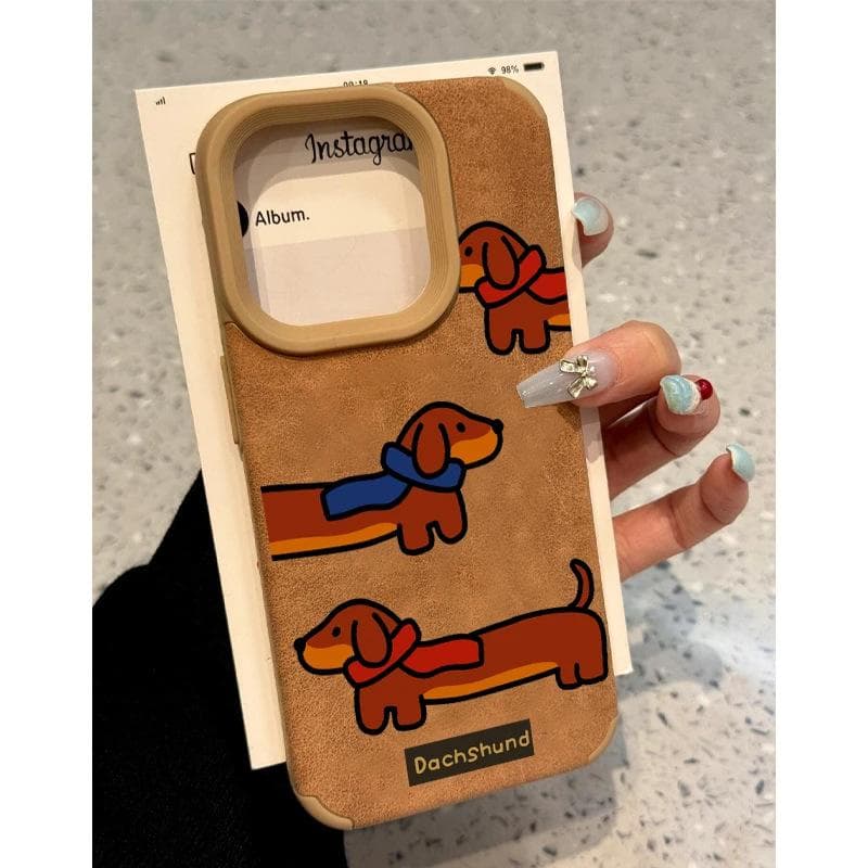 Dachshund Dog Suitable for Apple 16promax Mobile Phone Case Full-inclusive Soft Shell IPhone 13 Leather Brown 14 Cartoon 15 iPhone X