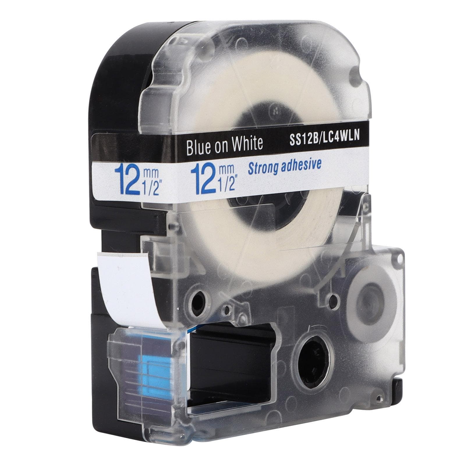 Label Tape 12mm OilProof AntiCorrosion WearResistant Transparent Durable Label Maker Tape(Black On
