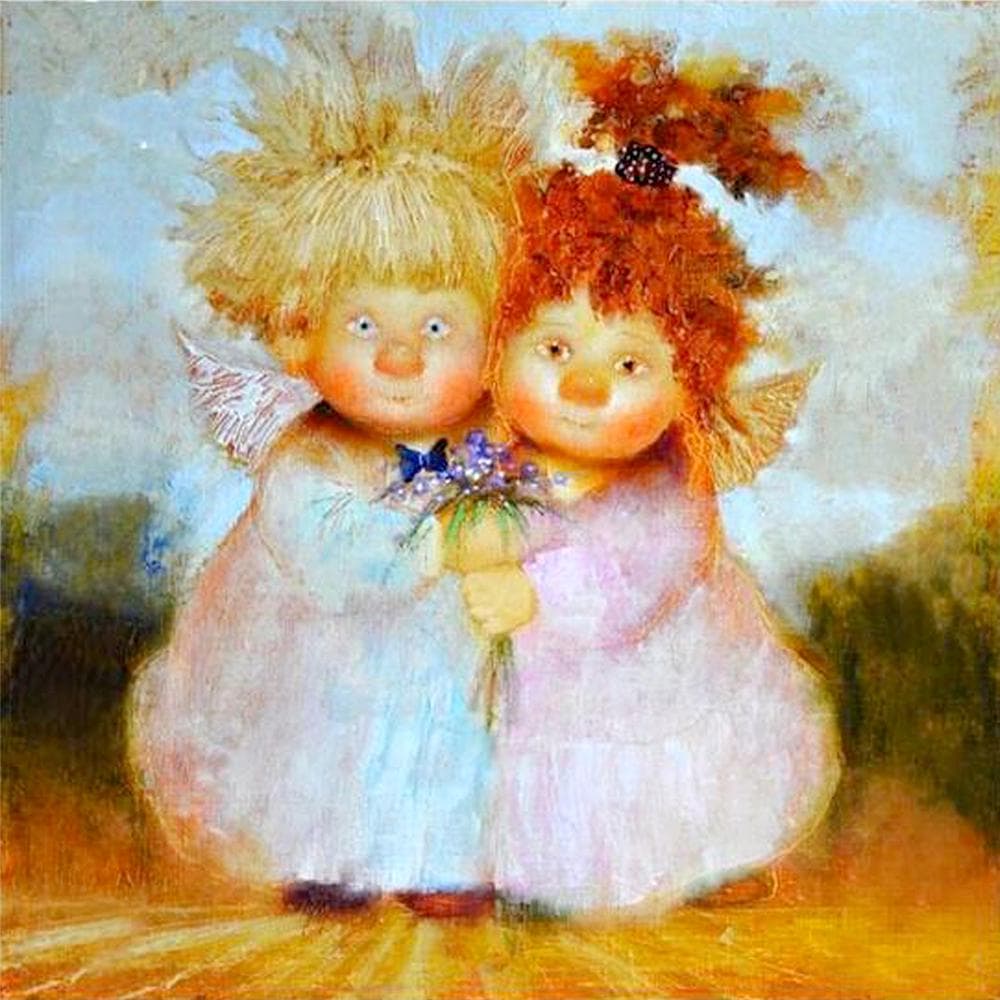 Round Diamond Painting Abstract Angel Embroidery Cross Stitch Rhinestone Mosaic Home Decor 30x30CM