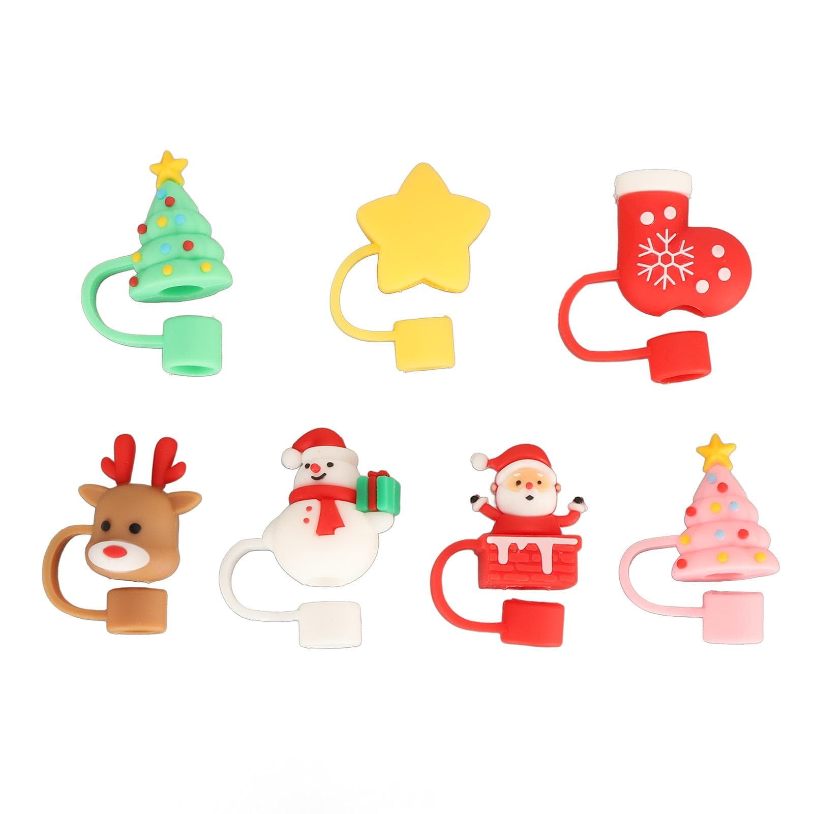 7 PCS Straw Covers Silicone Adorable Cartoon Design Dustproof Portable Drinking Straw Cover for