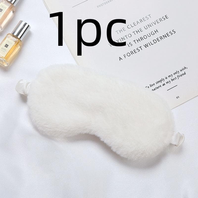 Silk Sleeping Mask Cute Soft Hairy Blocking Light Eyemask Travel Sleeping Aid Eyepatch Home Night Sleep Eyeshade For Women Men white