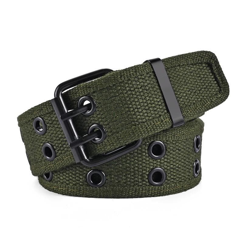 New Men's Double Row Needle Buckle Woven Belt Women's Belt Leisure Sports Outdoor Work Belt with Cargo Pants Jeans Belt 110cm army green