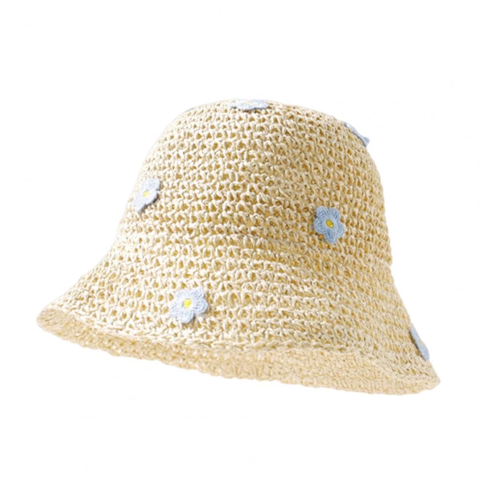 Women Beach Straw Hat Hollow Out Flower Decor Sunshade Anti-UV Good Breathability Foldable Photo Prop Vacation Cap Lady Fisherma beige