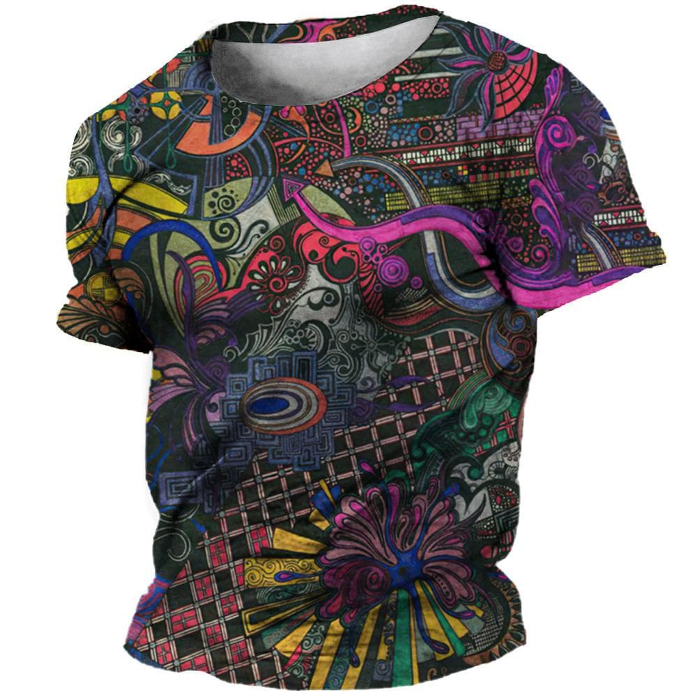 Summer Oversized T-Shirt For Men 3D Ethnic Clothing Tees Tops Printed Pattern Shirts Hip Hop Streetwear Retro Colorful Tshirt 2XL