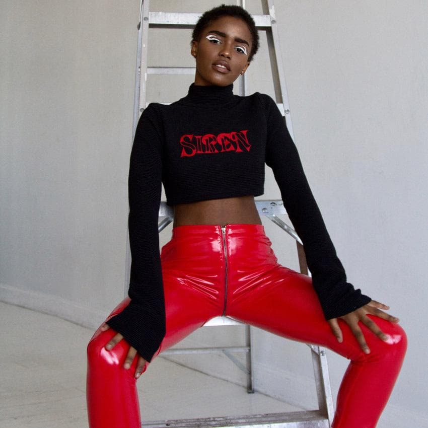 Women Zipper Leggings Sexy High Waist Latex Bright Leather Plus Size Women's Trousers With Belt M red