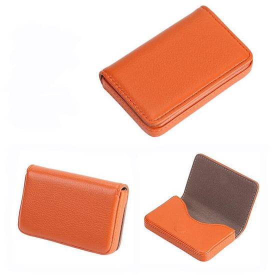 Business Card Holder Pu Leather Card Bag High-End Magnetic Button Design High Quality None orange
