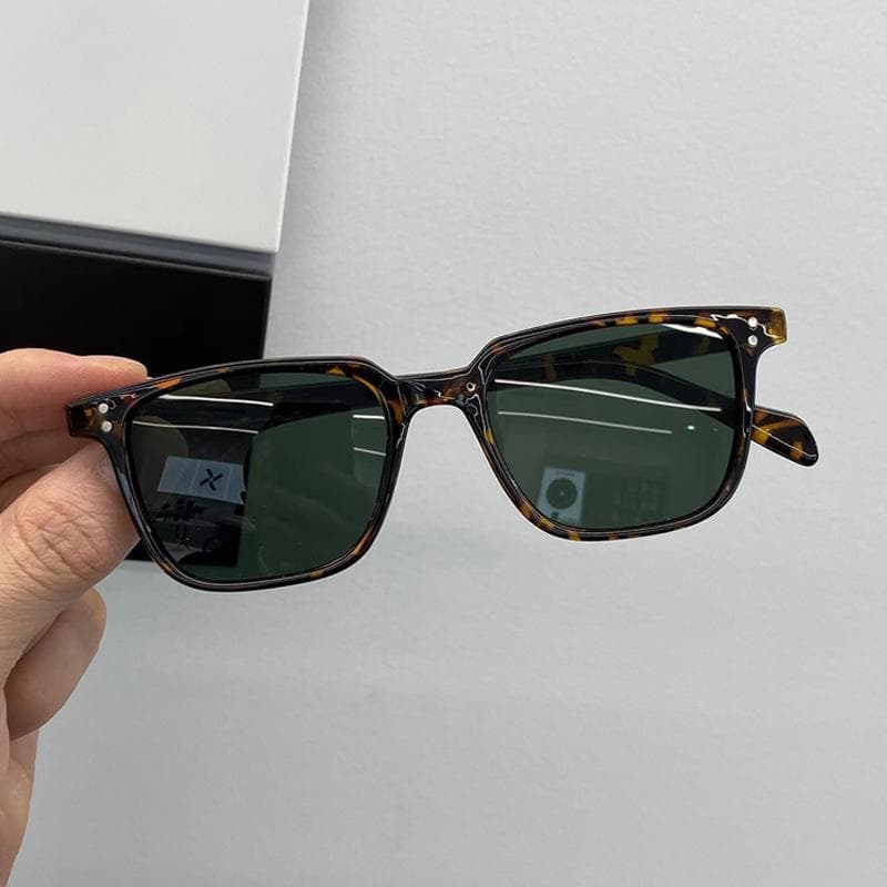 Leopard Dark Green Square Sunglasses for Men Vintage Designer Shades UV Protection Travel Sun Glasses