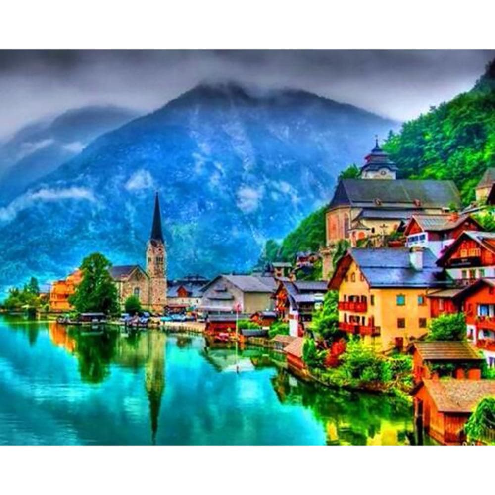 5D DIY Diamond Painting Riverside town Embroidery Cross Stitch Rhinestone Mosaic Home Decor 20X30CM