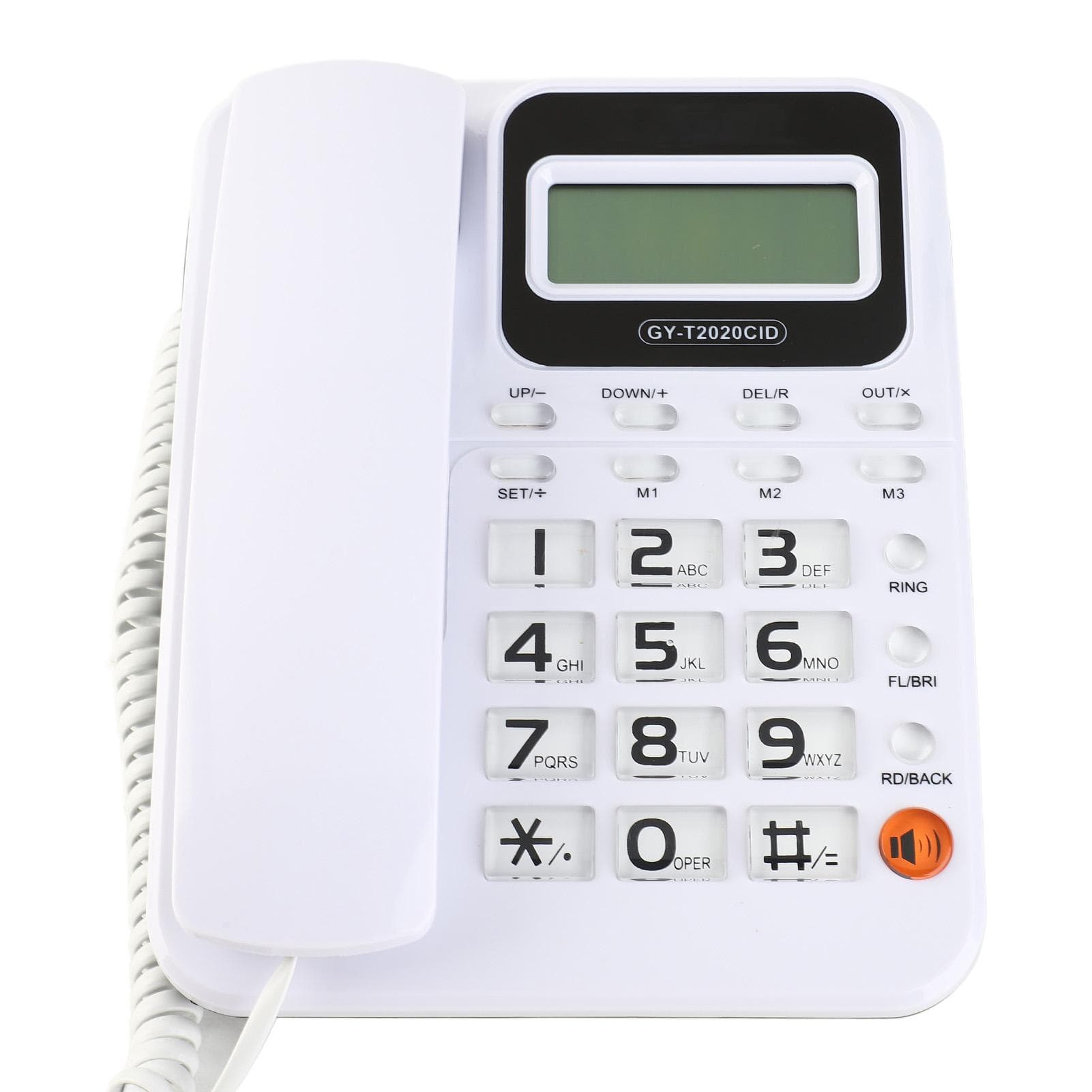 ABS GY T2020CID Wired Telephone with Speaker Caller ID Display Calculater(White ) Blanc white