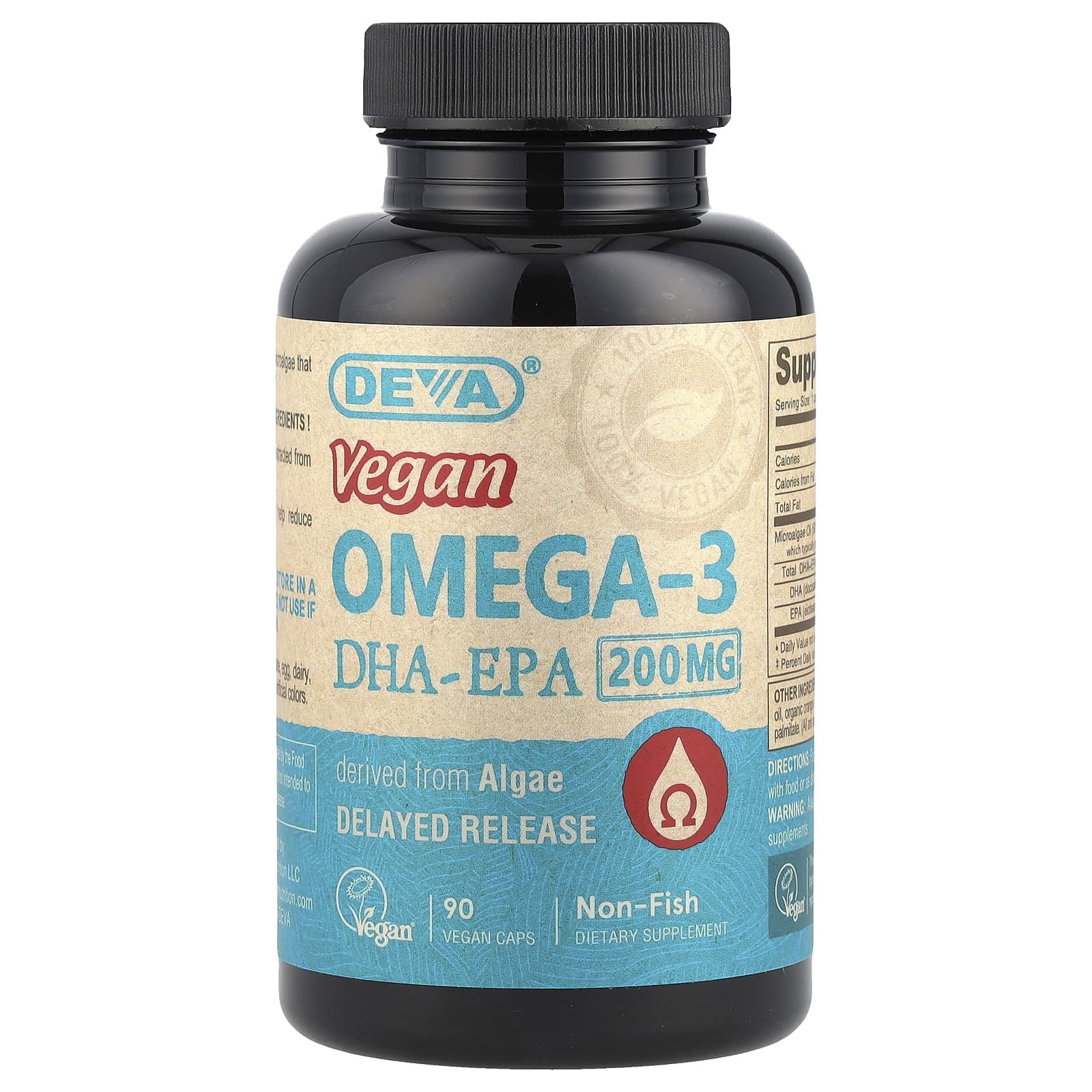 Deva, vegan omega-3 DHA-EPA, delayed release, 200 mg, 90 veggie capsules