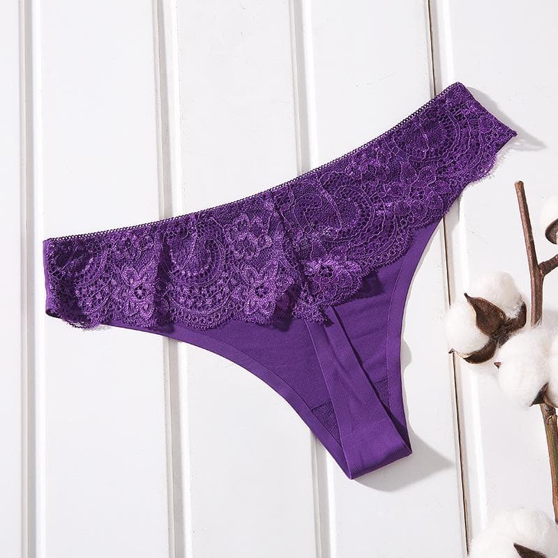 Lace Underwear Seamless Thong Sports Women Panties Antibacterial Breathable Sexy Sports Fitness Briefs M purple