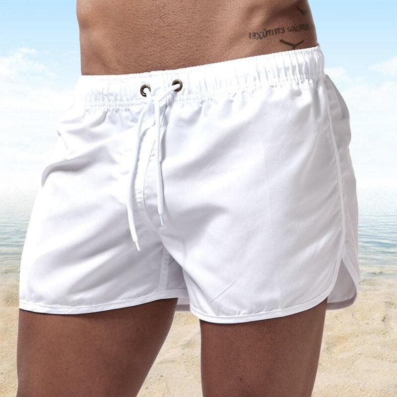 9 Colors Summer New Men's Fashion Beach Shorts Polyester Quick Dried Multi Color Sports Quarters for Menh Shorts L white