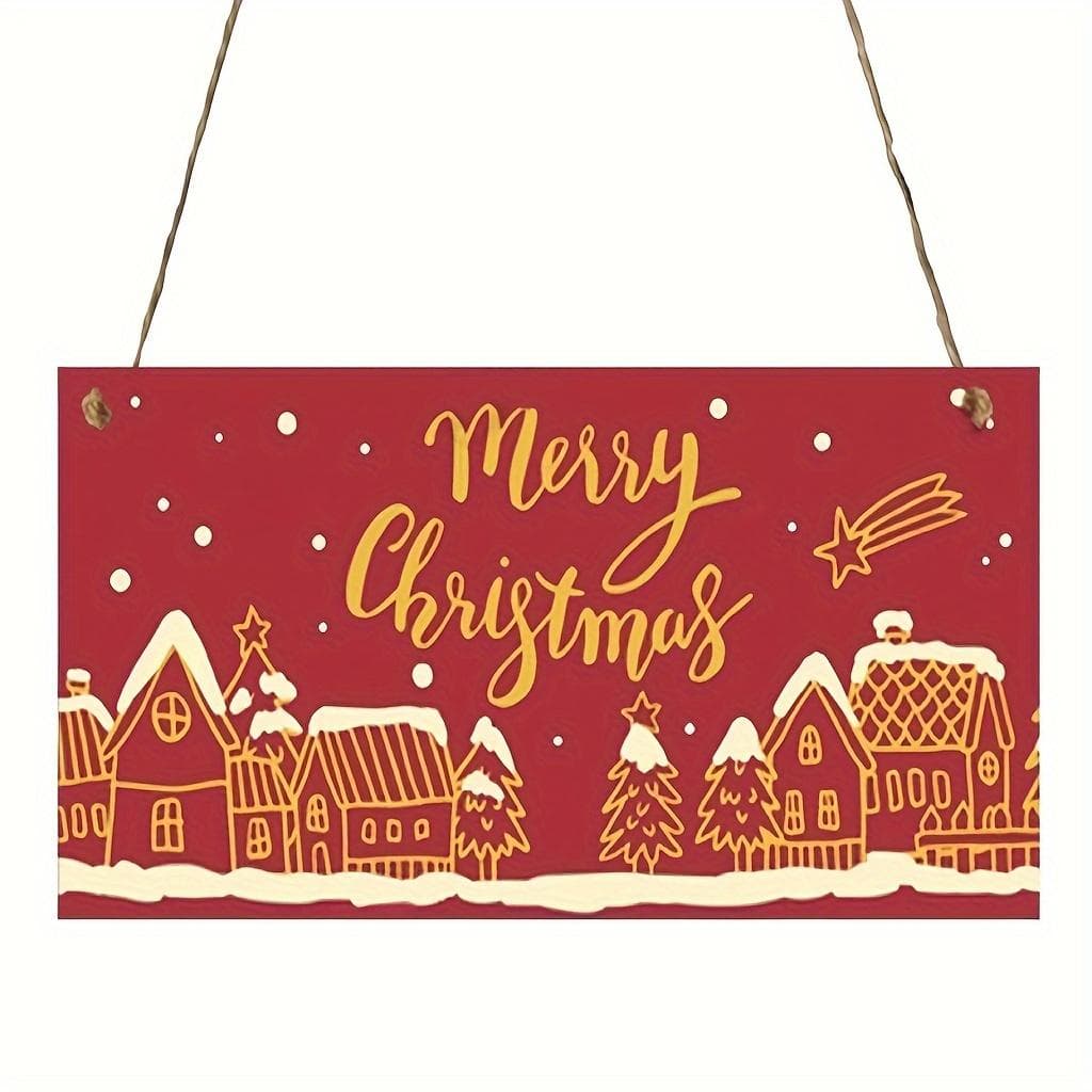 1pc Merry Christmas Door Sign, Wooden Merry Christmas Wall Decor Sign, Christmas Hanging Sign for Front Door Decorations, 7.9x3.9 Inches Pack of 1