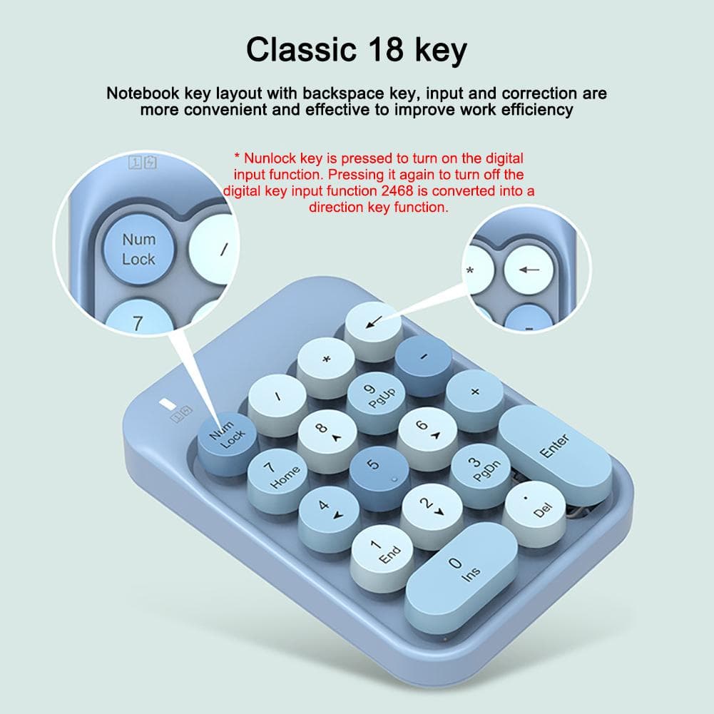 AK18 2.4G Wireless Digital Keypad Accounting External Round Keycap Wireless Mini Keyboard black