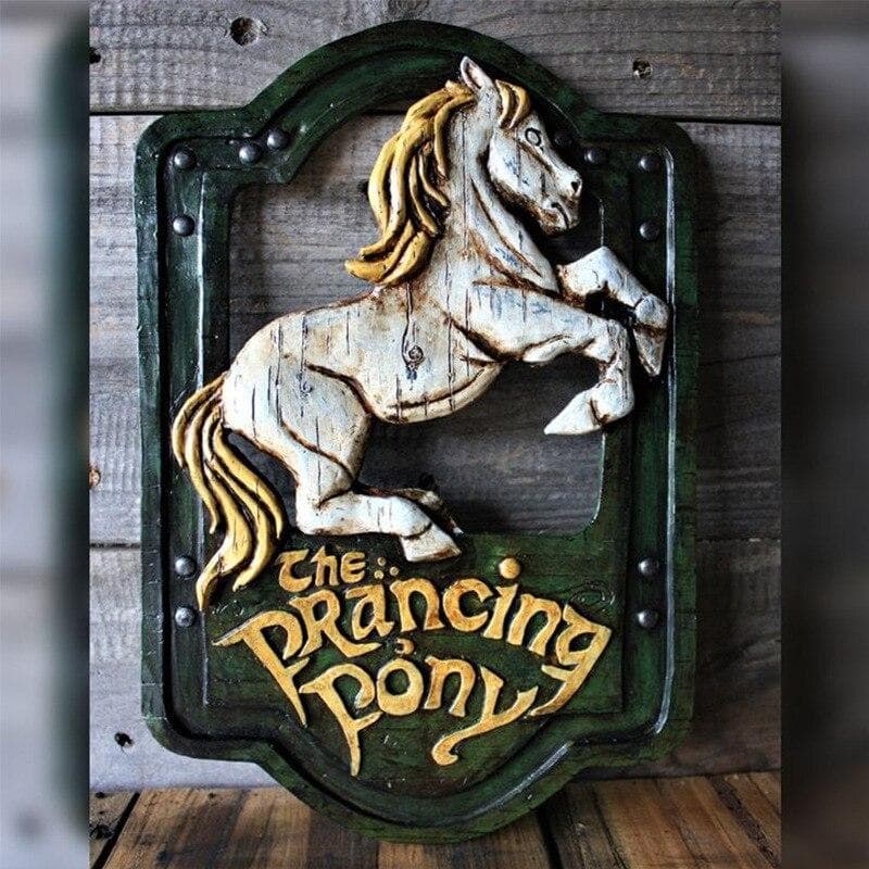 Longma Resin Crafts Modern Home Wall Art Decorations Lord of The The Prancing Pony and The Green Dragon Pub Signs Set Horse