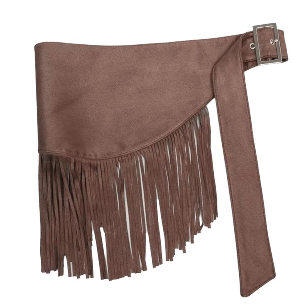 Cowboy Style Tassel Waist Belt Fringe Triangle Butt Curtain Elegant Mini Skirts Dress Belt coffee