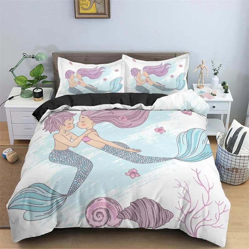 Mermaid Duvet Cover Cartoon Pattern Quilt Covers For Girls Bedroom Single Twin Queen King Size Bedding Set Home Textile 2/3 PCS 135x200cm 2pcs