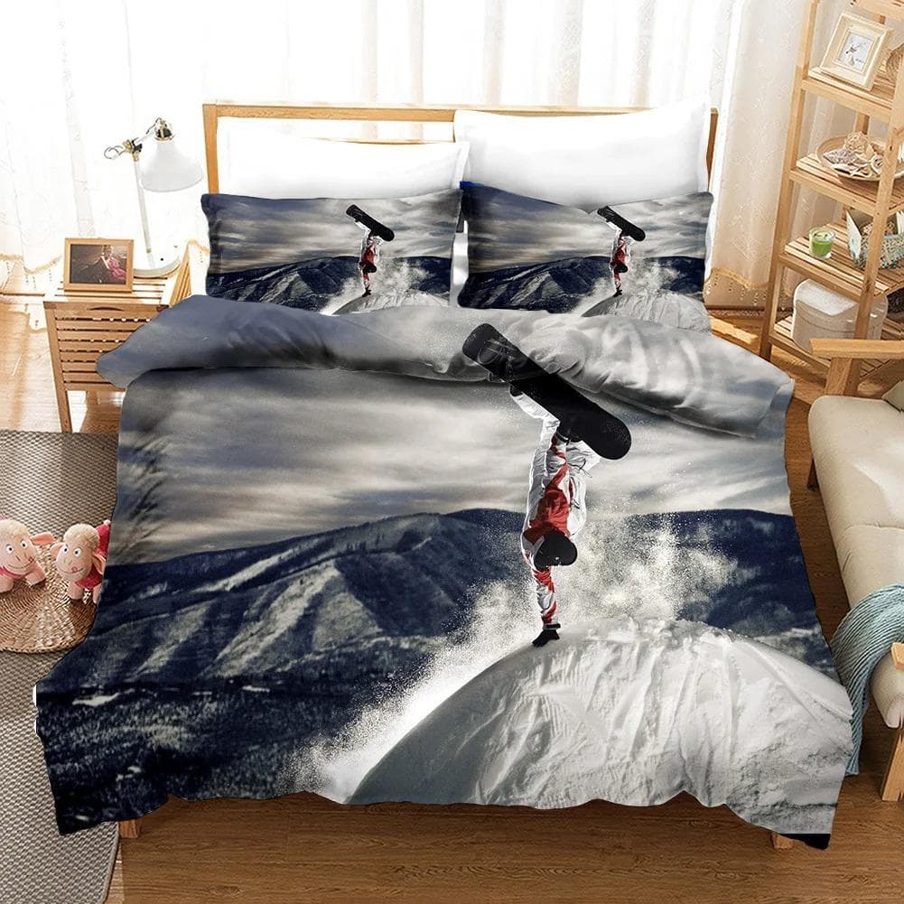 Ski Duvet Cover Microfiber Extreme Sports Theme Twin Bedding Set Winter Sport Ski Snow Mountain Landscape Queen King Quilt Cover EU single(135x200cm)